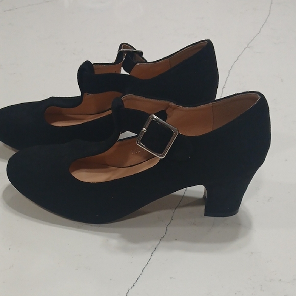 Chic Black Heeled T-Strap Shoes Sz 46 Fit Sz 12 American New Without Tag Or Box - Picture 3 of 7
